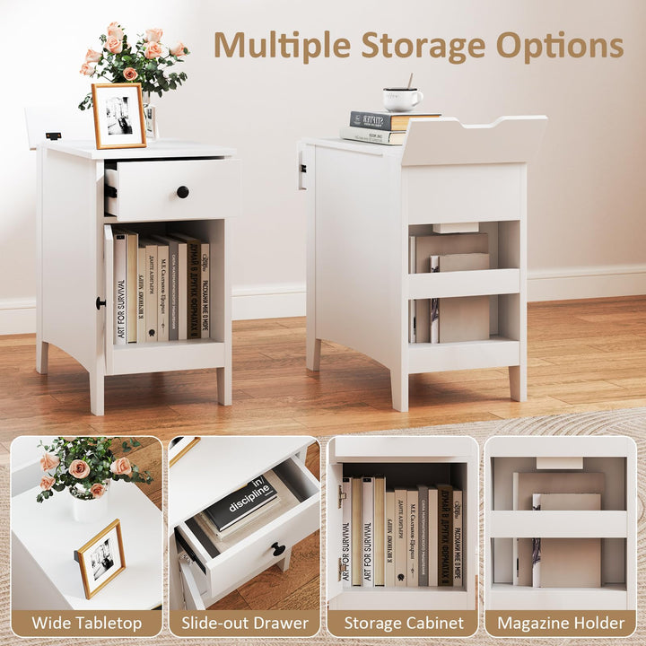 Giantex Nightstand with Charging Station, Flip Top End Table w/USB Ports &amp; Outlets, Modern Side Table w/Storage Drawer