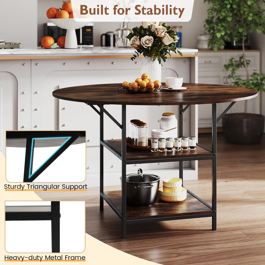 Giantex 47" Round Dining Table for 4-6 with 2-Tier Open Storage Shelves