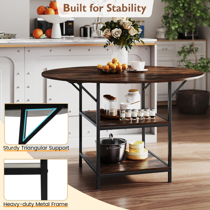 Giantex 47" Round Dining Table for 4-6 with 2-Tier Open Storage Shelves