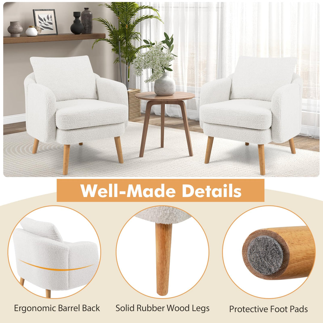 Giantex Sherpa Accent Chair, Modern Upholstered Single Sofa Chair with Back Pillow &amp; Solid Rubber Wood Legs
