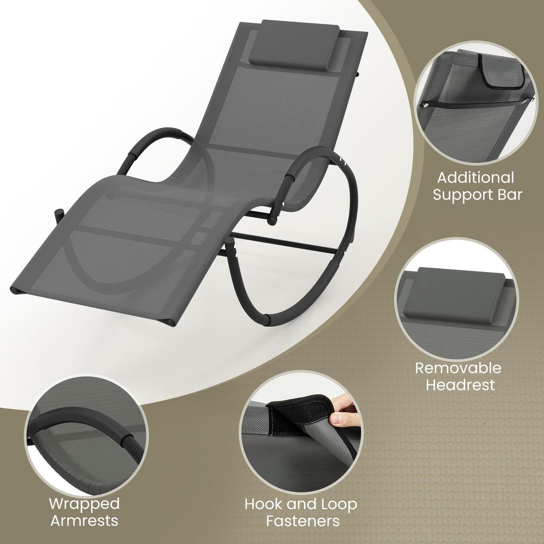 Giantex Outdoor Rocking Lounge Chair, Zero Gravity Rocking Chair with Removable Headrest, Breathable Backrest &amp; Seat