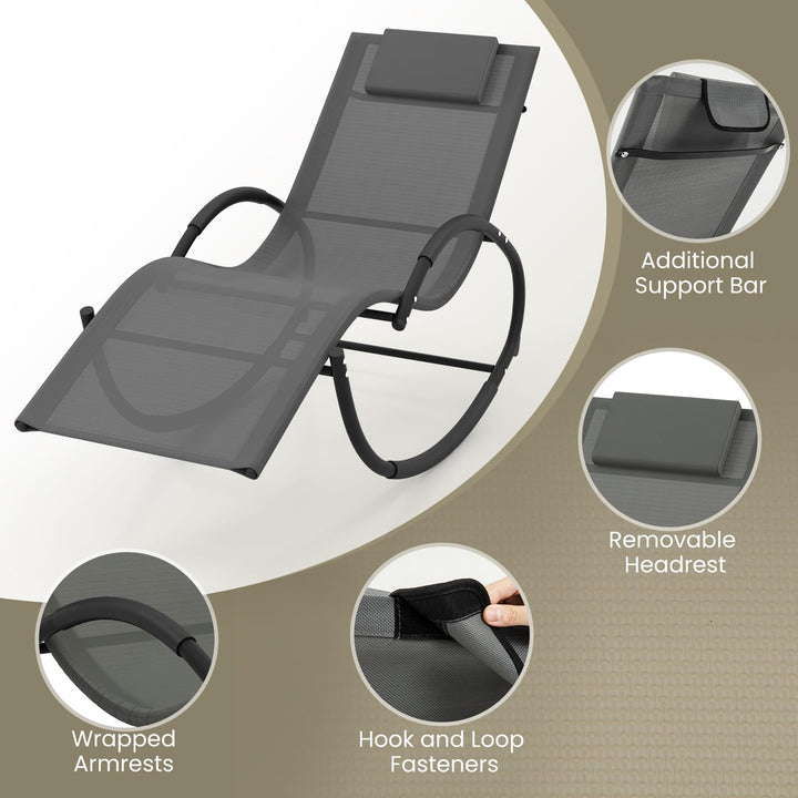 Giantex Outdoor Rocking Lounge Chair, Zero Gravity Rocking Chair with Removable Headrest, Breathable Backrest &amp; Seat