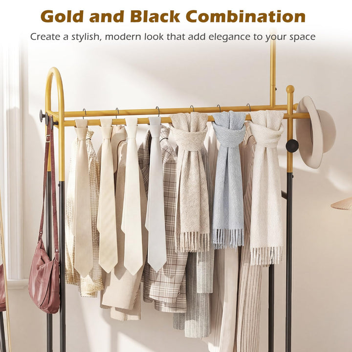 Giantex Double Rod Freestanding Clothes Rack with 5 Coat Hooks