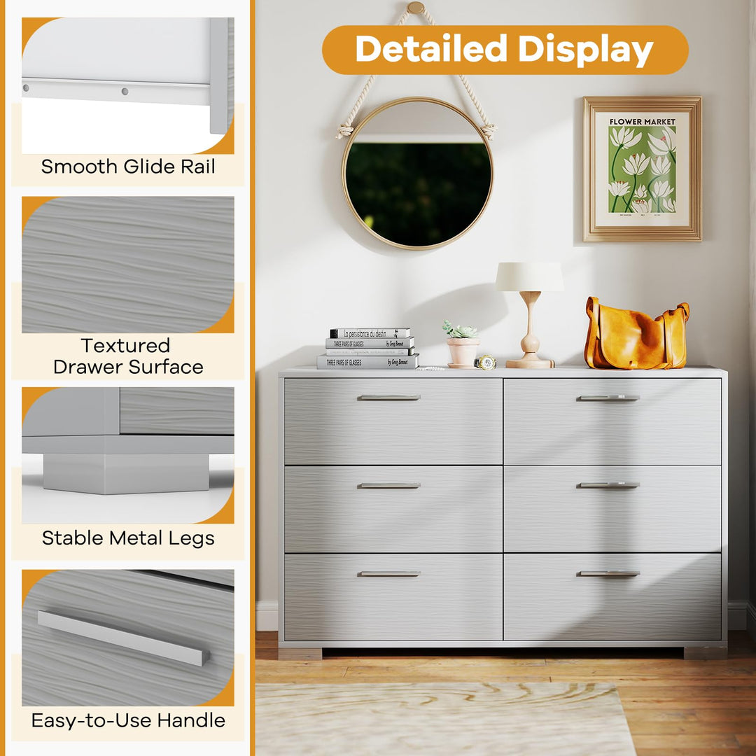 Giantex Storage Cabinet with 6 Drawers, Metal Legs &amp; Handles, Anti-Toppling Devices, Grey