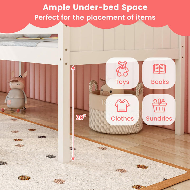 Giantex Twin House Bed Frame, Kids Low Loft Bed Frame with Roof