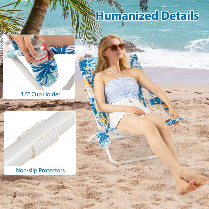 Giantex 2-Pack Low Lawn Chairs with Padded Head Pillow Mesh Back Cup Holder
