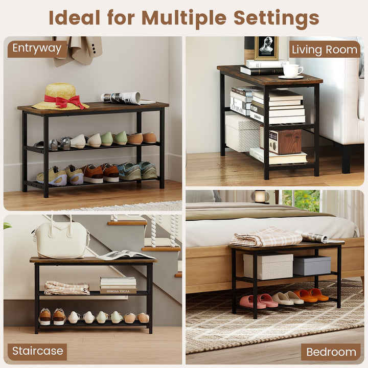 Giantex 3-Tier Shoe Bench 32" L Shoe Organizer Storage Bench with Metal Slat Shelves &amp; Seat