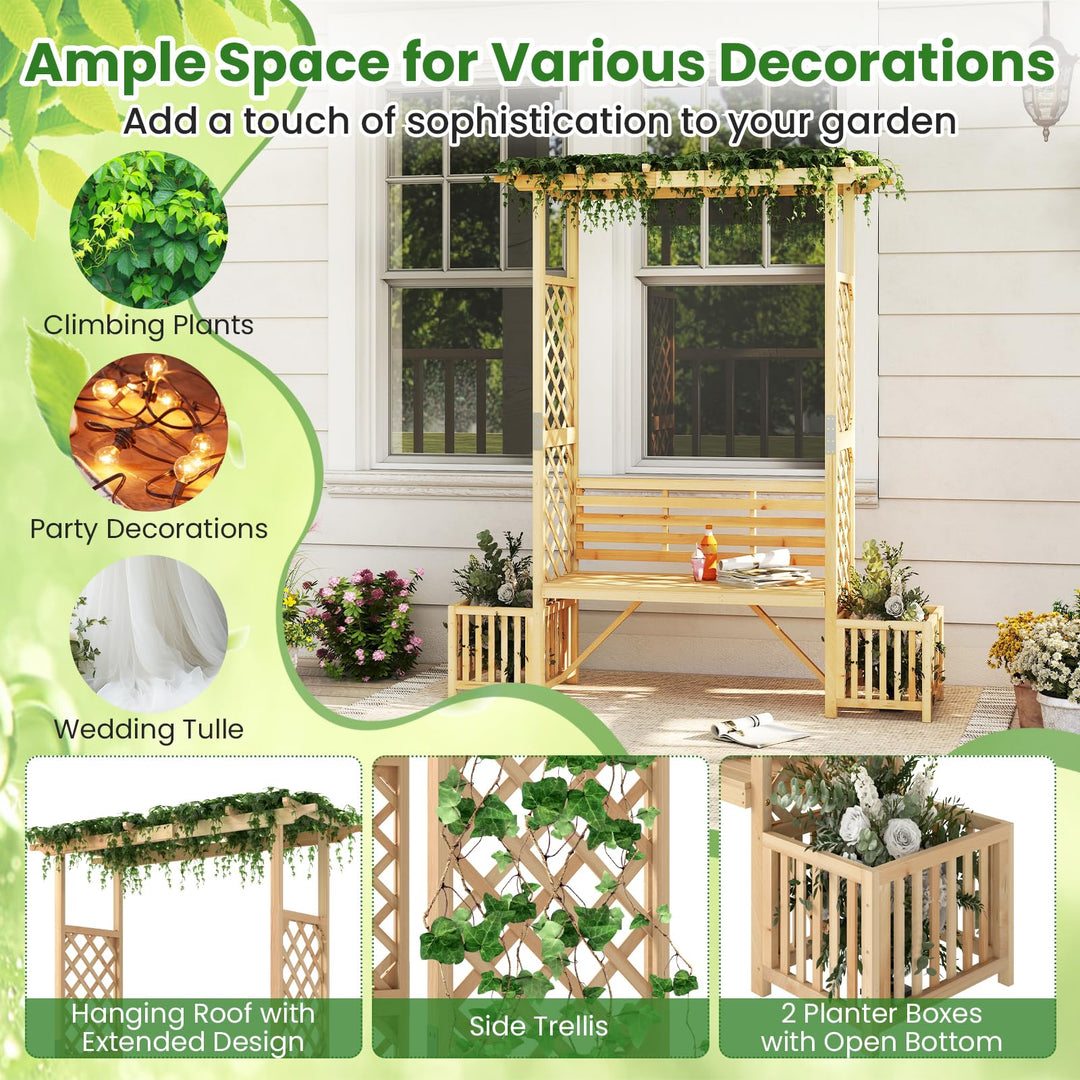 Giantex Outdoor Bench with Garden Arbor &amp; 2 Planter Boxes