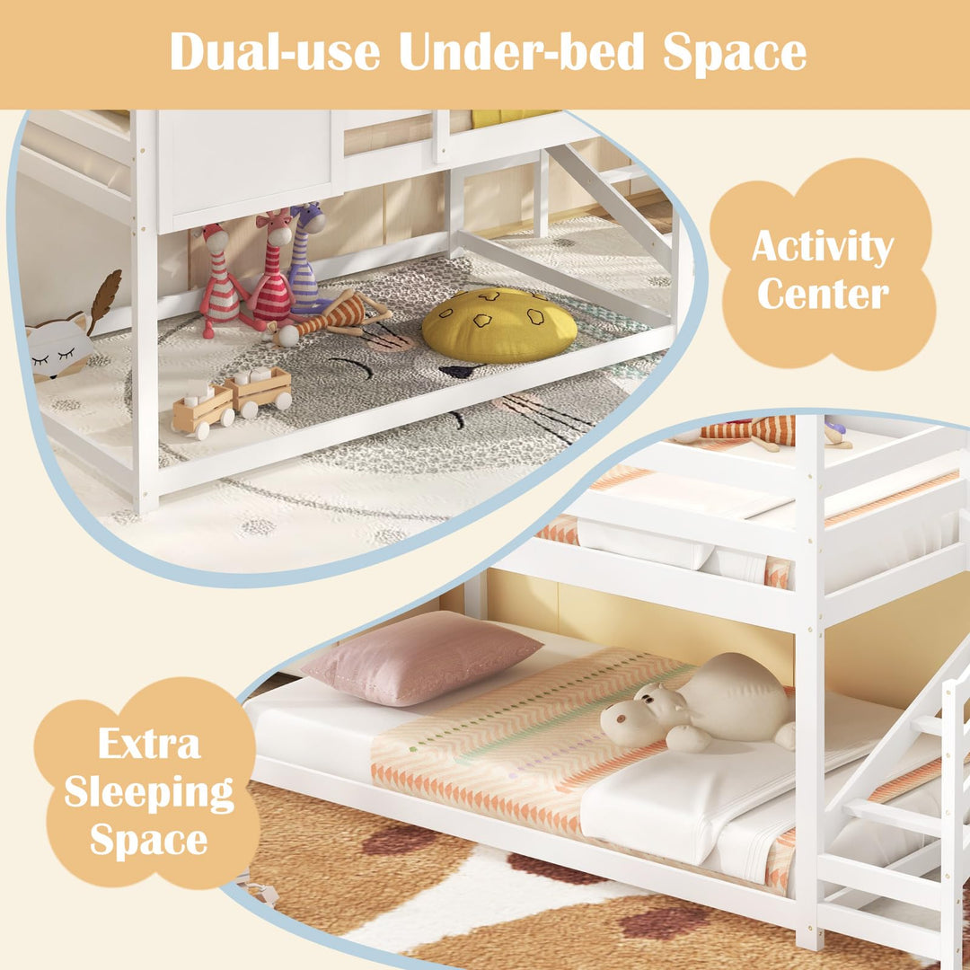 Giantex Twin Bunk Beds with Stairs, Floor House Bed with Roof &amp; Window