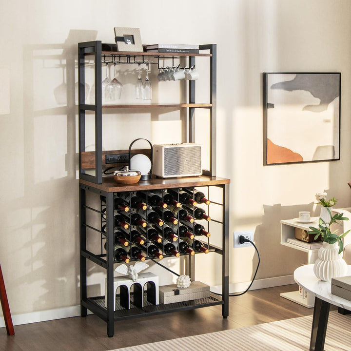 Giantex Bakers Rack with Storage Hutch, Power Outlet &amp; USB Port, Coffee Bar 24-Bottle Wine Rack &amp; Glass Holder