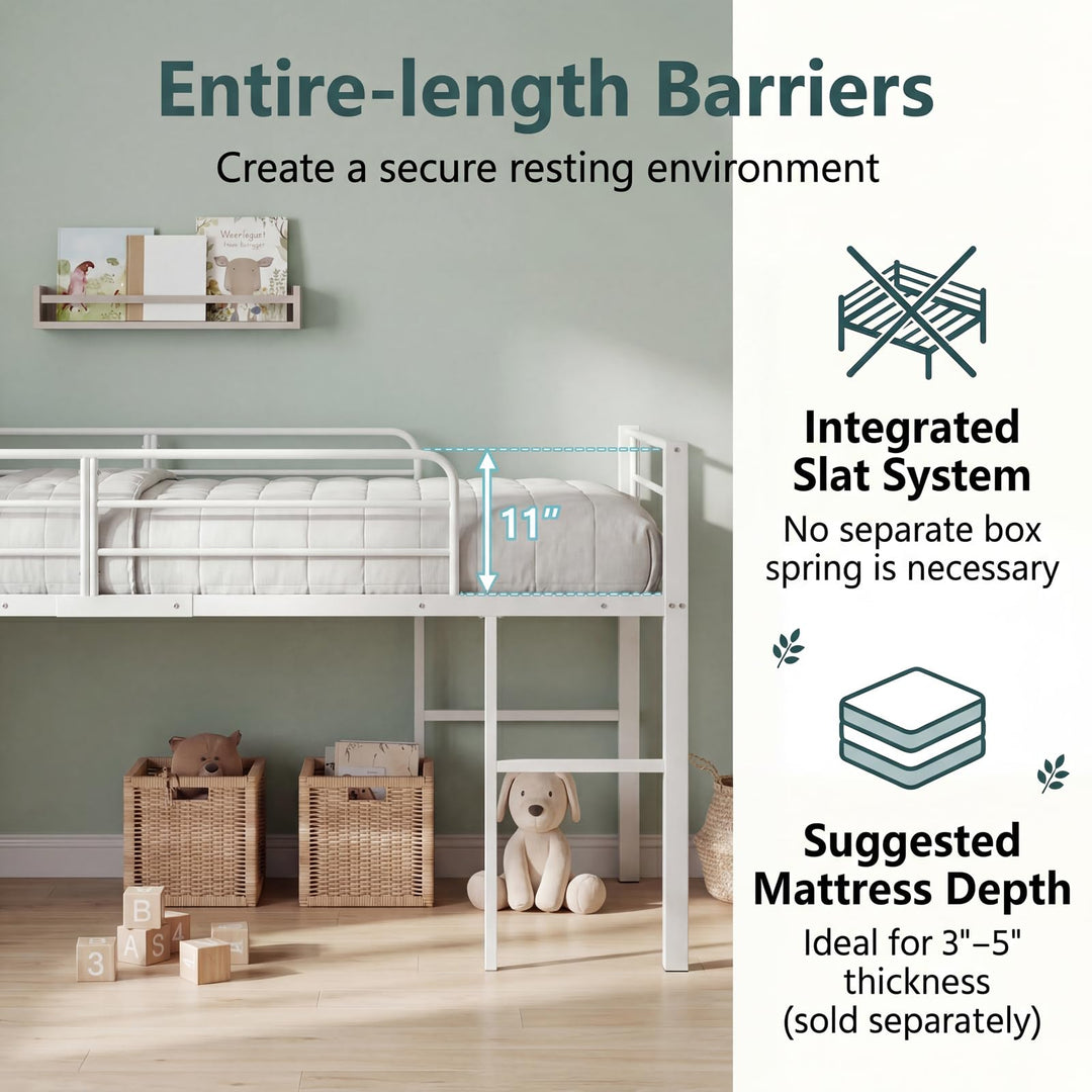 GIANTEX Twin Low Loft Bed | Metal Bed Frame with 21.5" H Under-Bed Space
