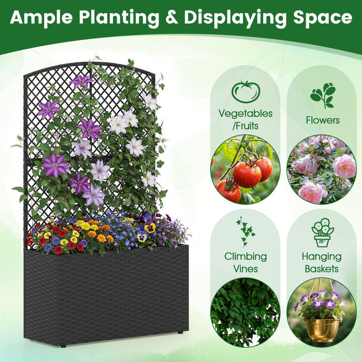 Giantex 49 inch Tall PE Rattan Raised Garden Bed with Trellis