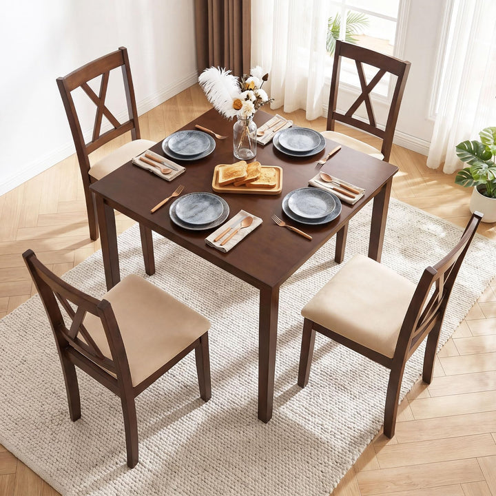 Giantex 35.5" Square Kitchen Table with Solid Rubber Wood Legs  for 4