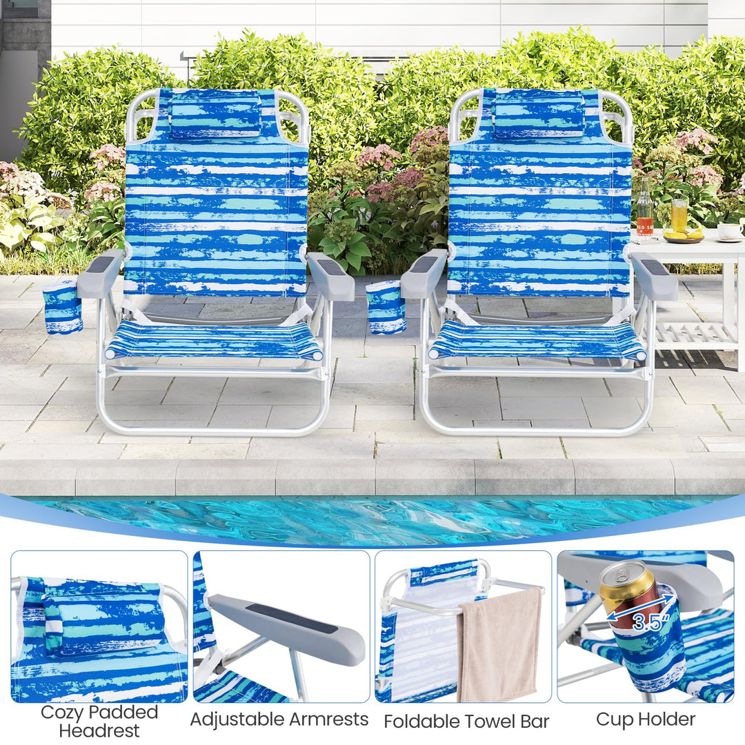 Giantex 2-Pack Folding Camping Chair with 5 Adjustable Positions Head Pillow Towel Bar
