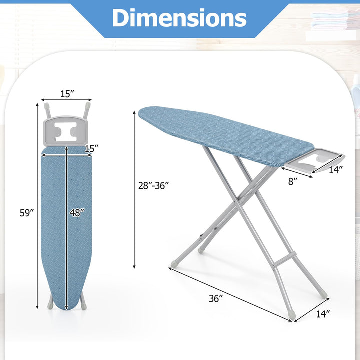 Giantex Full Size Ironing Board with Iron Rest, 57" x 15" Carbon Steel Iron Table with 7-Level Height &amp; Heat Resistant Cover
