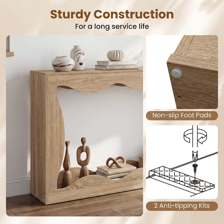 Giantex 63" Farmhouse Console Table | 2-Tier Wavy Entryway Table with Built-in Storage Space