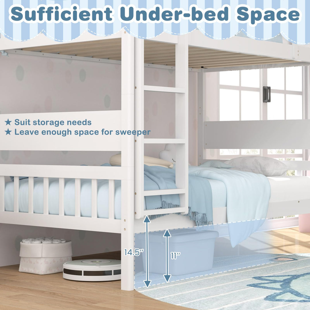 Giantex Wood Bunk Bed Twin Over Twin, Solid Wood Bunk Bed Frame with Ladder &amp; Safety Guardrails