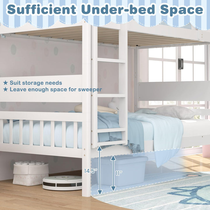 Giantex Wood Bunk Bed Twin Over Twin, Solid Wood Bunk Bed Frame with Ladder &amp; Safety Guardrails