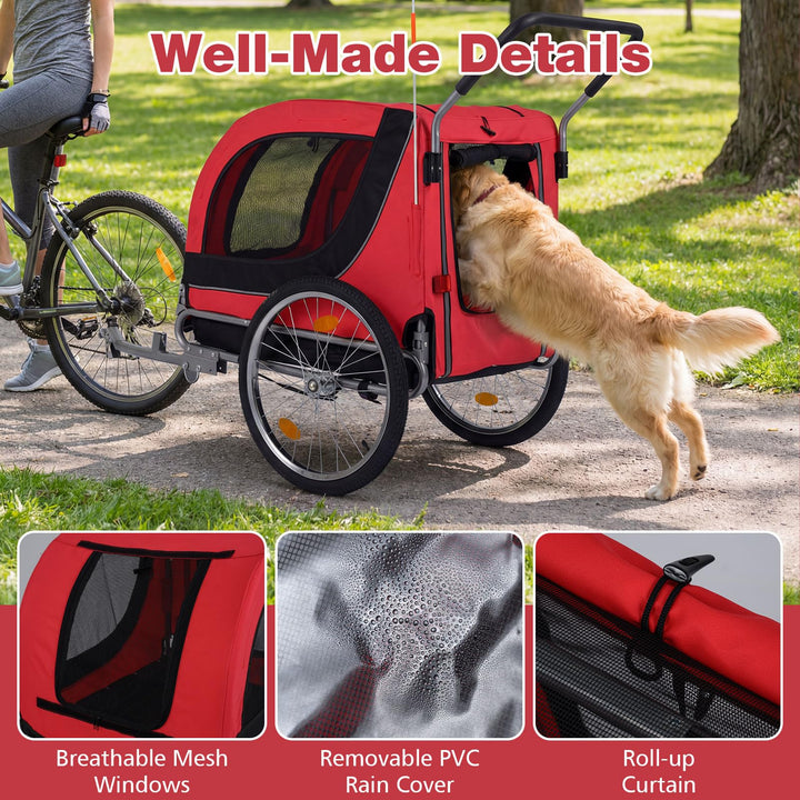 Giantex 2-in-1 Dog Bike Trailer &amp; Pet Stroller for Large Dogs PVC Rain Cover 176 lbs Capacity