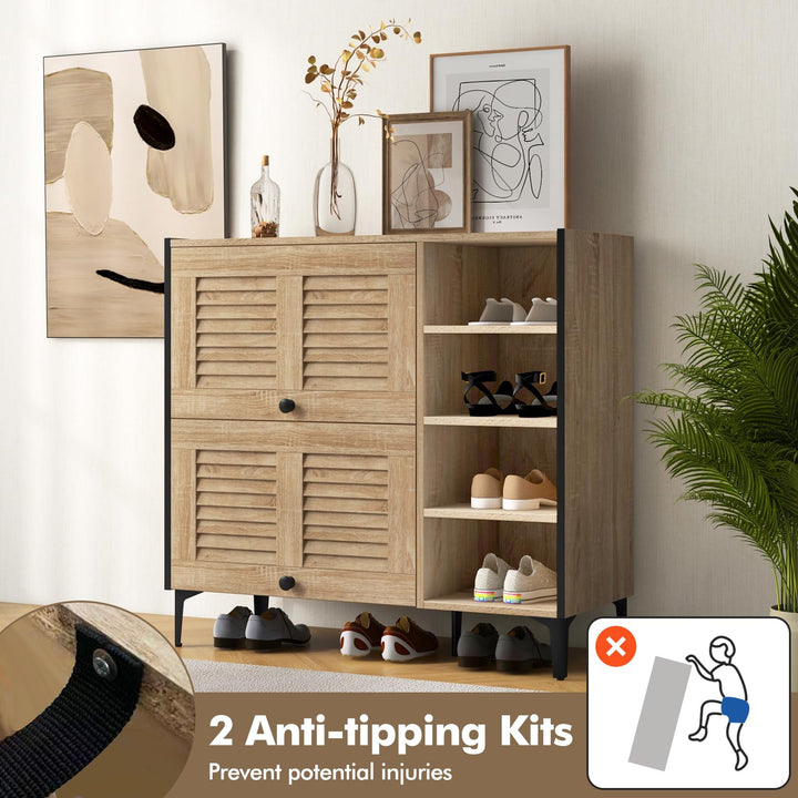 Giantex Shoe Cabinet with Flip &amp; Slide Doors, Shoe Storage Cabinet with Adjustable Cube Shelves(Louvered Doors)