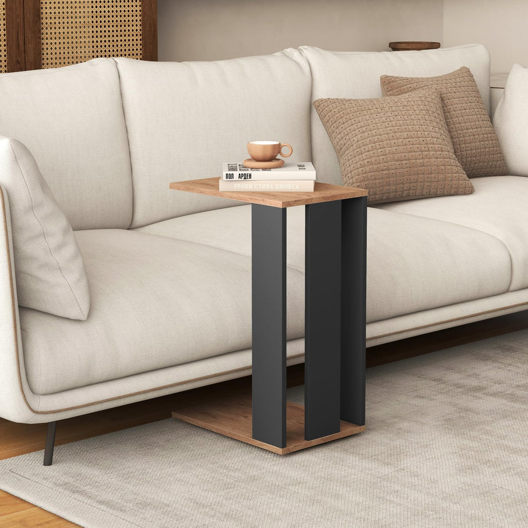Giantex C Shaped End Table, 2-Tier Sofa Side Table with Universal Wheels &amp; Storage Shelf