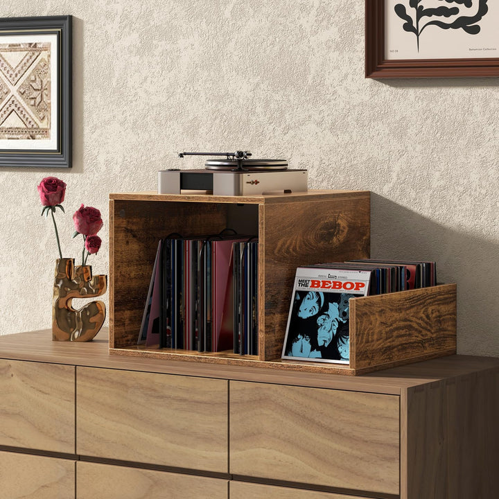 Giantex Record Player Stand with Charging Station, Turntable Stand with Vinyl Divider &amp; Display Shelf