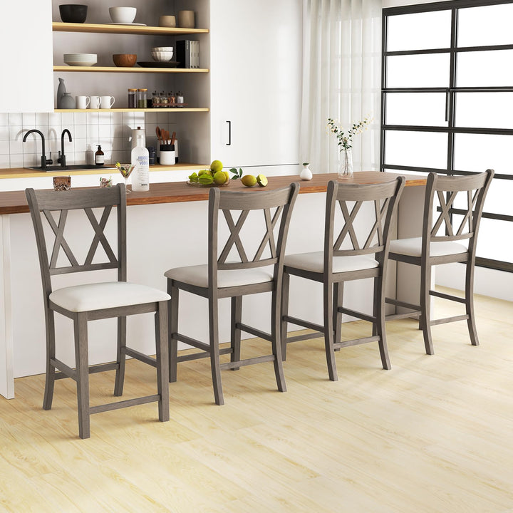 Giantex Wood Bar Stools Set of 2/4, 24" Counter Height Bar Stools w/Cross Back &amp; Linen Fabric Upholstered Seat
