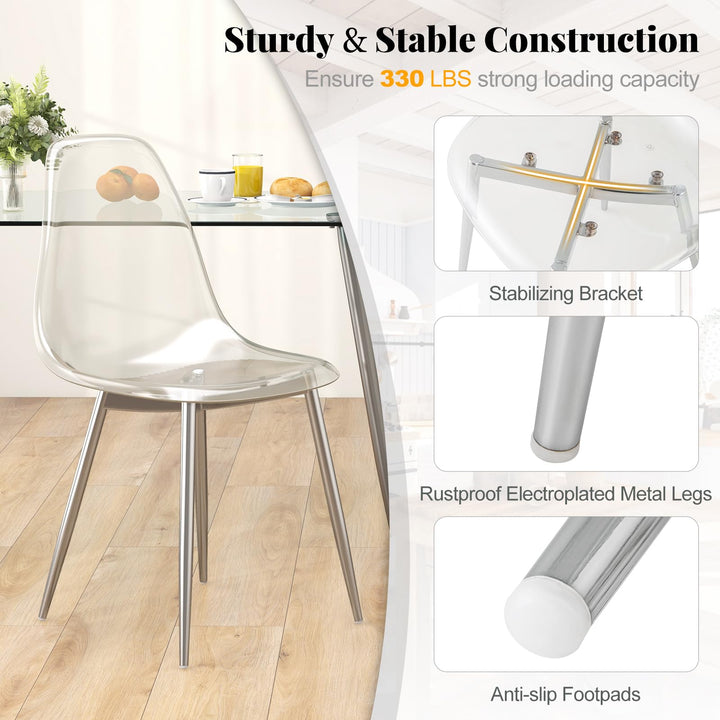 Giantex Clear Dining Chairs Set of 4, Kitchen Chairs w/Transparent Seat &amp; Curved Back
