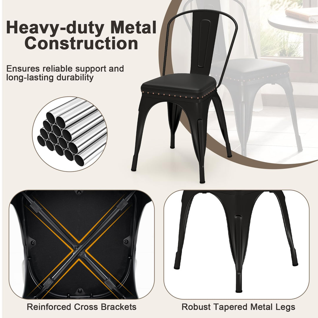 Giantex Metal Dining Chairs Set of 4 with Detachable Backrest &amp; PU Leather Padded Seat