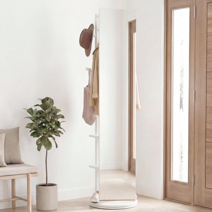 CHARMAID 65.5" Wood Floor Standing Mirror with Clothes Rod