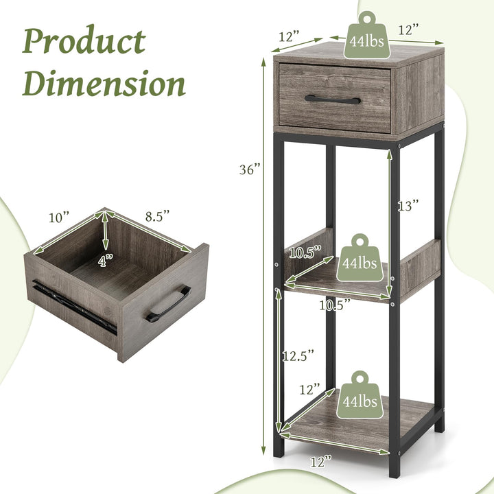 Giantex 3 Tier Tall Plant Stand Indoor, 36 Inch Corner Plant Holder with Drawer &amp; Metal Frame