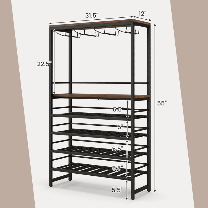 Floor Wine Rack w/ 4-Tier Wine Storage &amp; 4 Rows of Stemware Racks