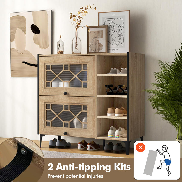 Giantex Shoe Cabinet with Flip &amp; Slide Doors, Shoe Storage Cabinet with Adjustable Cube Shelves(Decorative Doors)