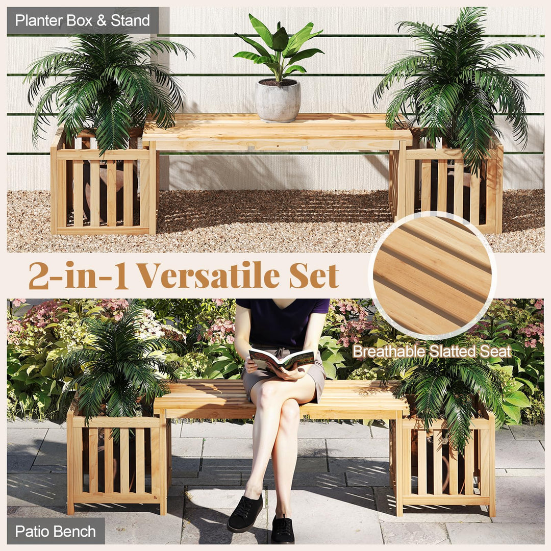 Giantex 2-in-1 Outdoor Bench with 2 Raised Garden Beds