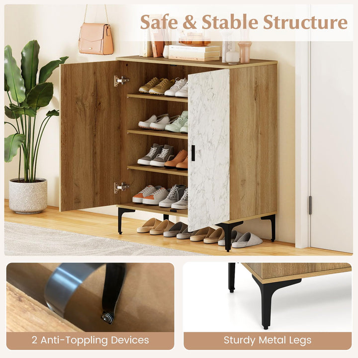 Giantex Shoe Cabinet 4-Tier Wooden Shoe Rack Cabinet(Marble Pattern Door)