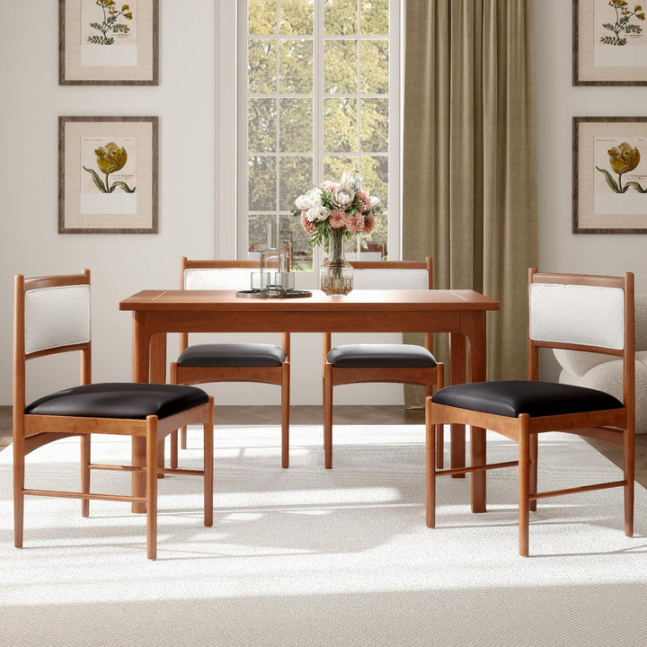 Giantex Wooden Dining Chairs, Upholstered Kitchen Chairs w/Rubber Wood Frame &amp; Faux Leather Padded Seat