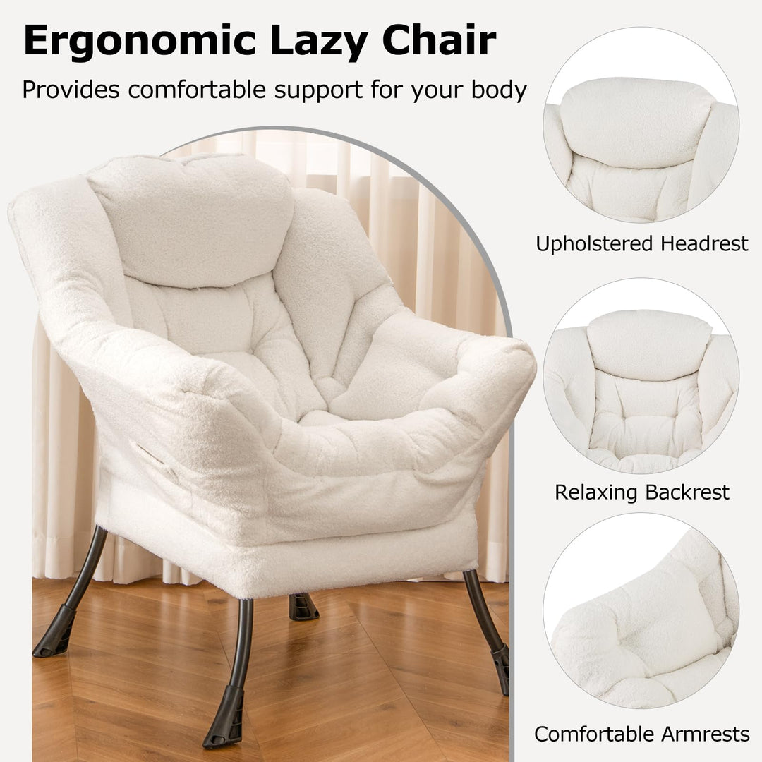 Giantex Set of 1/2 Lazy Chairs, Modern Sherpa Accent Chair w/Upholstered Single Sofa Chair w/Armrests &amp; Side Pocket