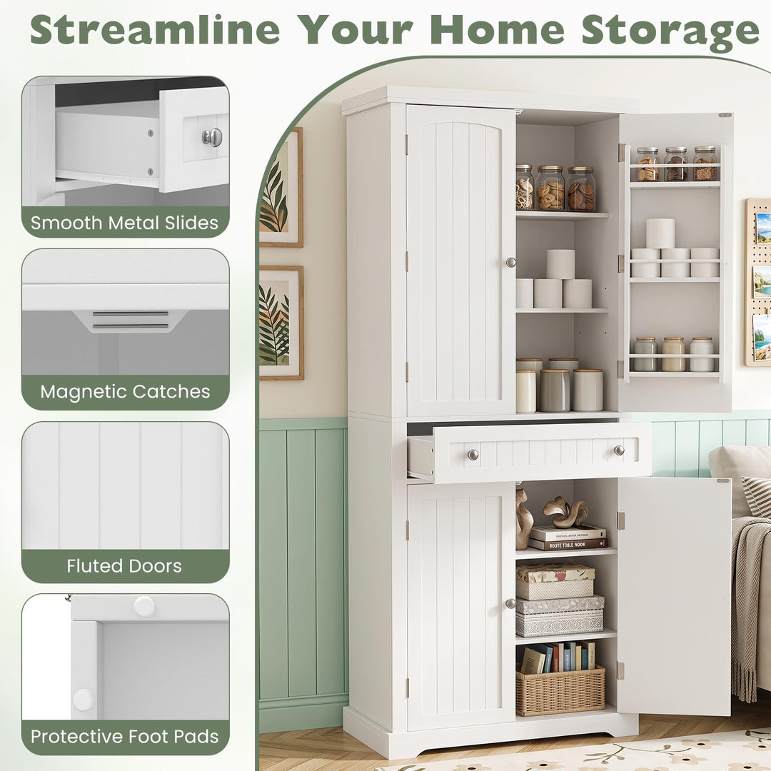 Giantex 72" Tall Kitchen Pantry Cabinet w/Drawer &amp; Adjustable Shelves