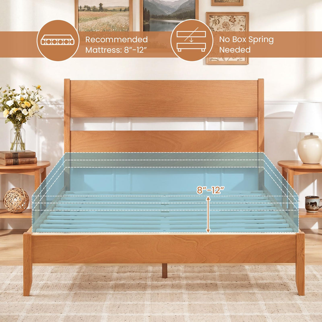 GIANTEX Queen/Full/Twin Size Wooden Bed Frame with Slatted Headboard