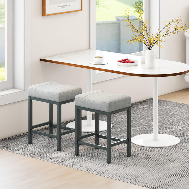 Giantex Counter Height Bar Stools Set of 2/4, 24.5" Backless Linen Fabric Bar Saddle Stools w/Solid Rubber Wood Frame &amp; Footrest