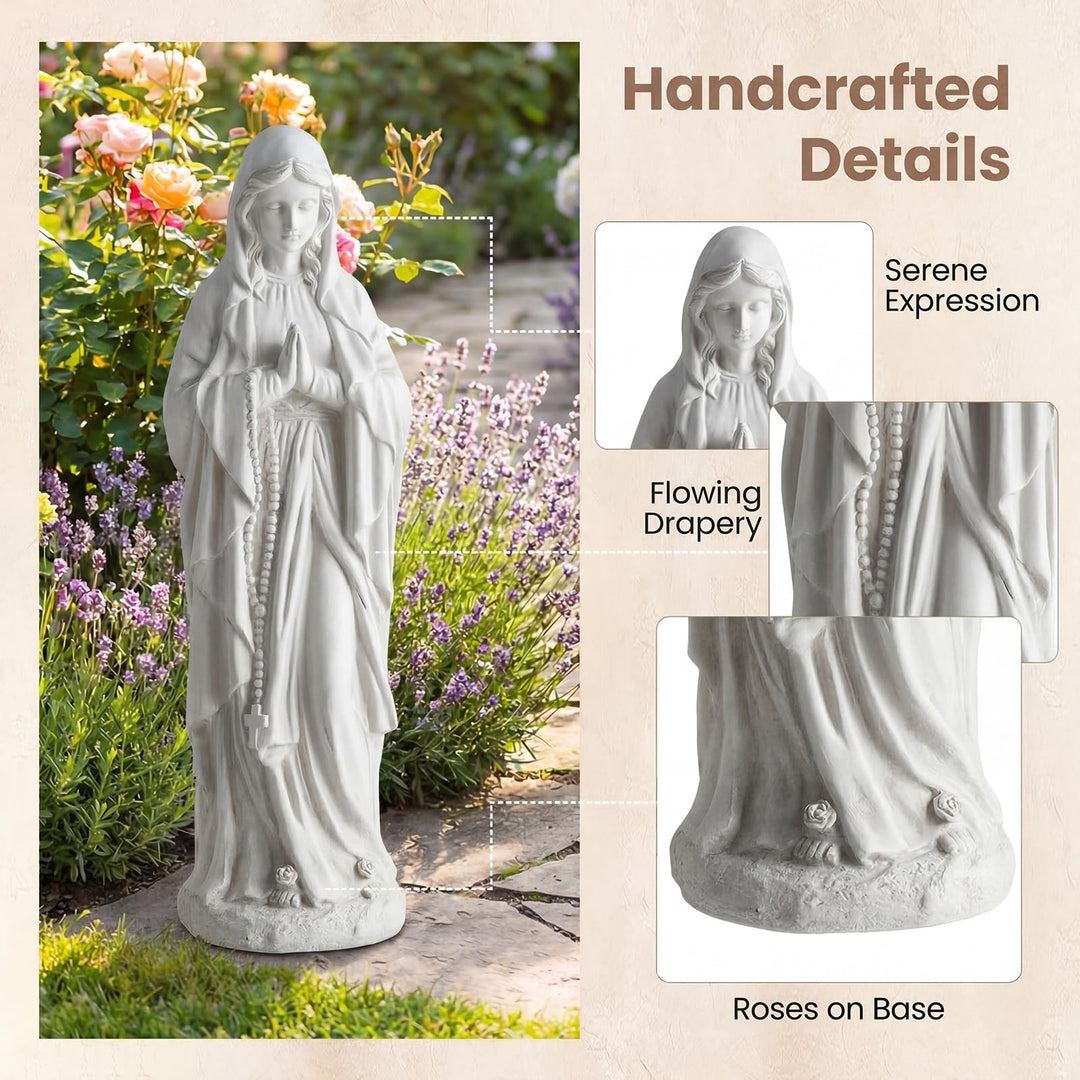Giantex Virgin Mary Praying Statue 29.5" | Blessed Mother Outdoor Religious Statue with Rosary Beads