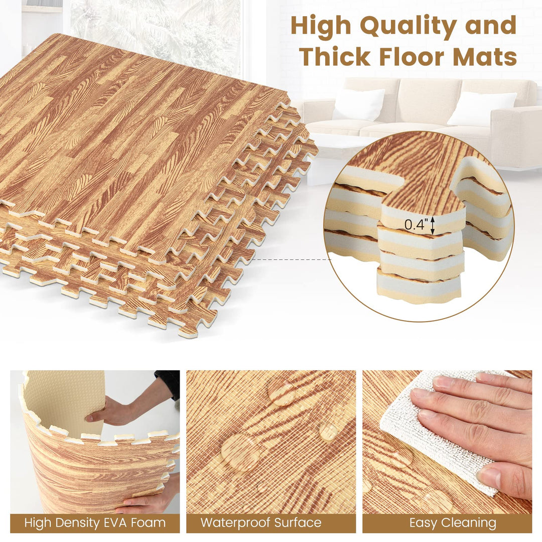 Giantex 100 Sq. Ft Wood Grain Floor Tiles Foam Mat, 25 PCS 24&