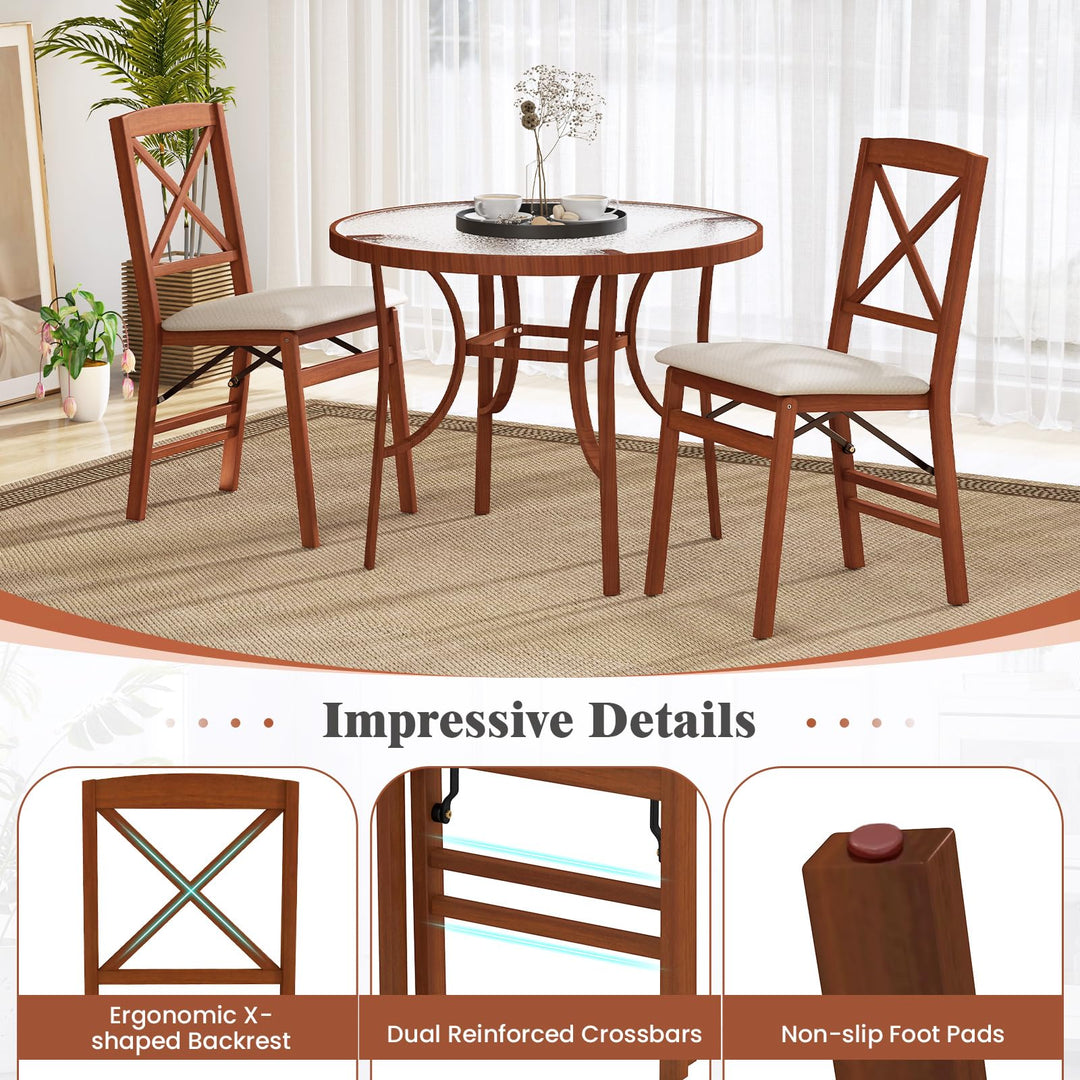 Giantex Folding Dining Chairs Set of 2/4, Modern Kitchen Chairs w/Padded Seat &amp; Cross Backrest