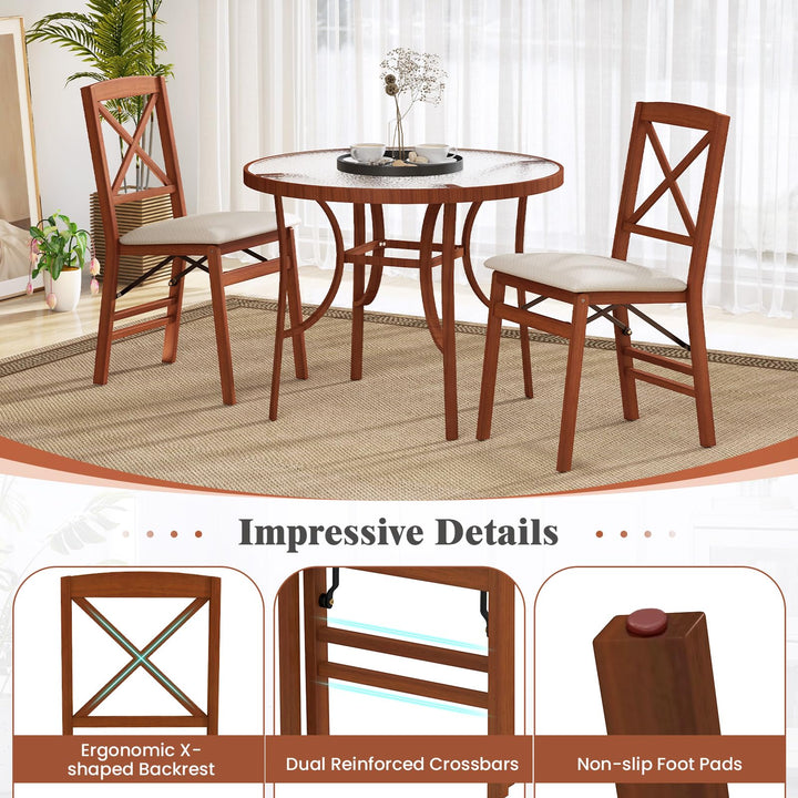 Giantex Folding Dining Chairs Set of 2/4, Modern Kitchen Chairs w/Padded Seat &amp; Cross Backrest