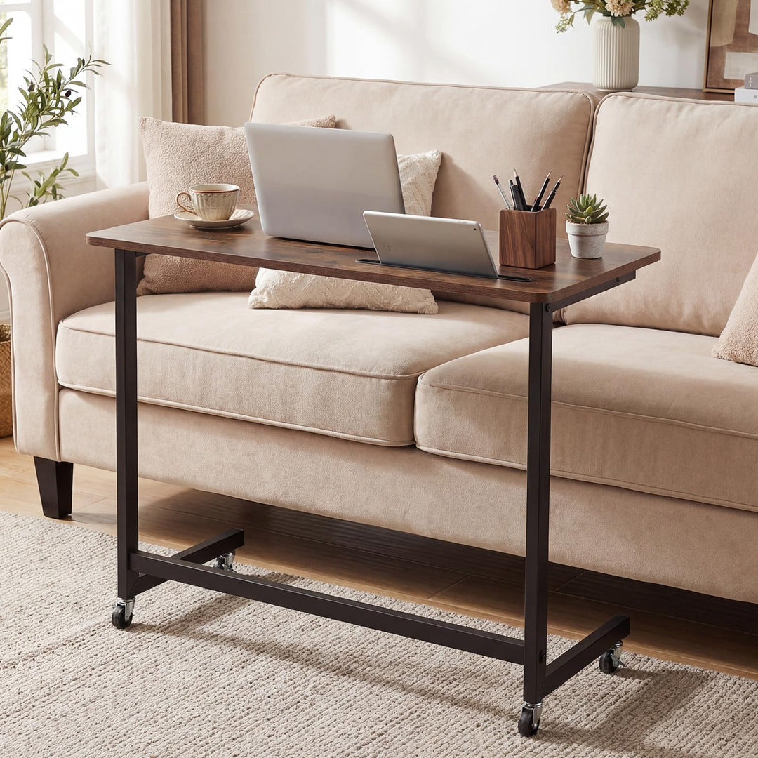 Giantex Mobile C-Shape Side Table - Rolling Bedside Table w/Tablet Slot