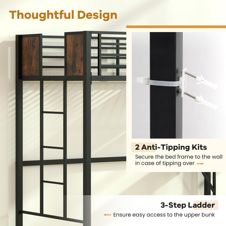 Giantex Twin Loft Bed with Desk - Heavy-Duty Metal Bed Frame w/Safety Guardrail