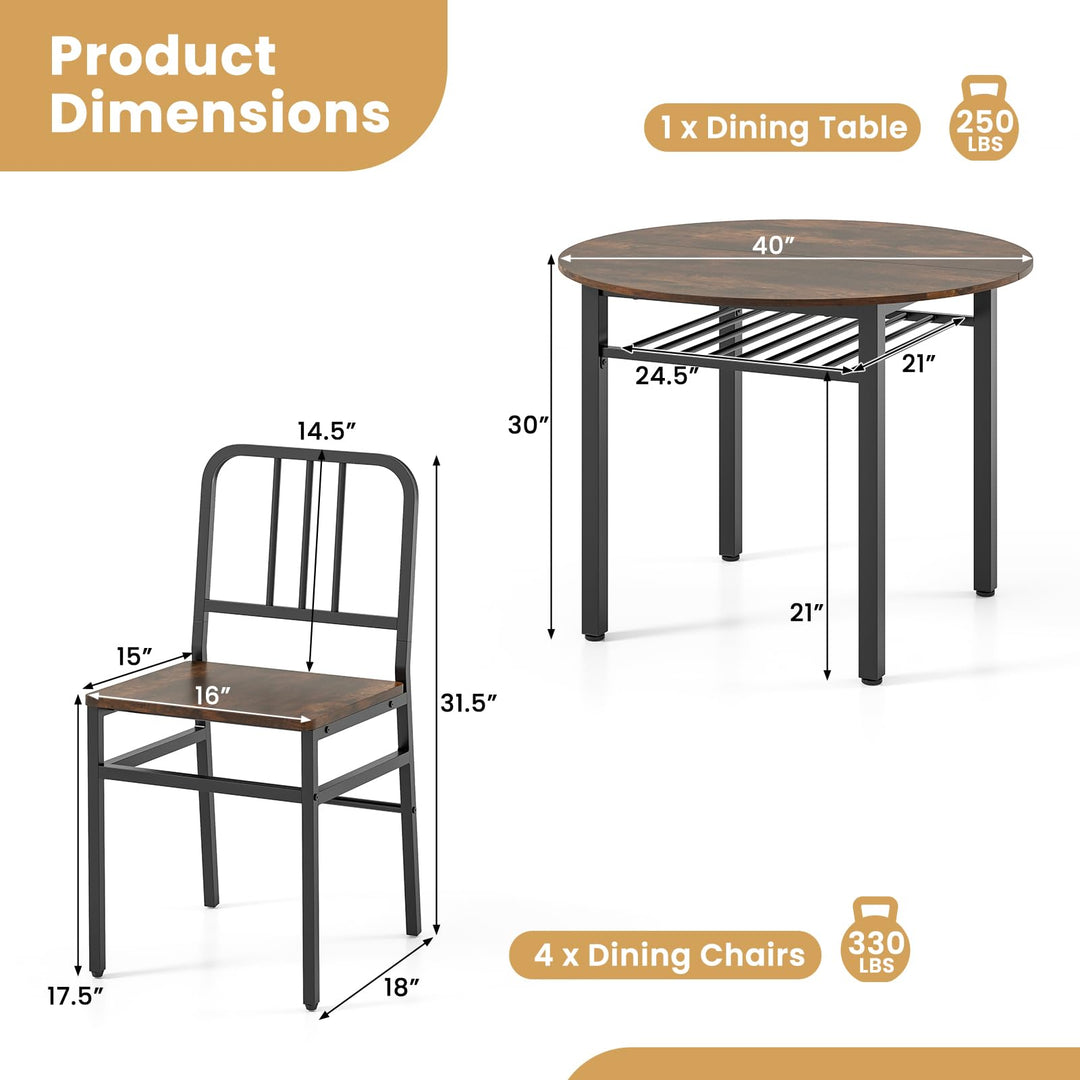 Giantex 40-Inches Round Kitchen Table &amp; Chairs with Storage Rack &amp; Metal Frame