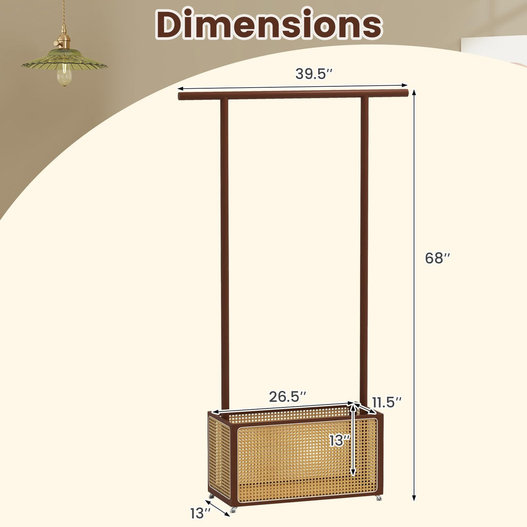 Giantex Bamboo Clothes Rack 2-In-1 Clothing Hanging Rail for Hallway Living Room Bedroom