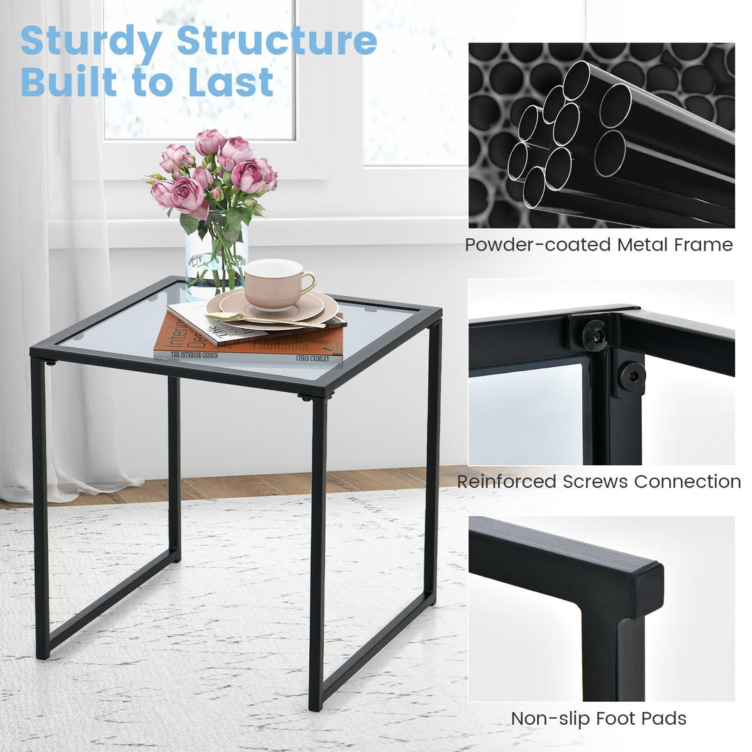 Giantex Outdoor 17” Square Table - Patio Tempered Glass End Table Side Table with Metal Frame