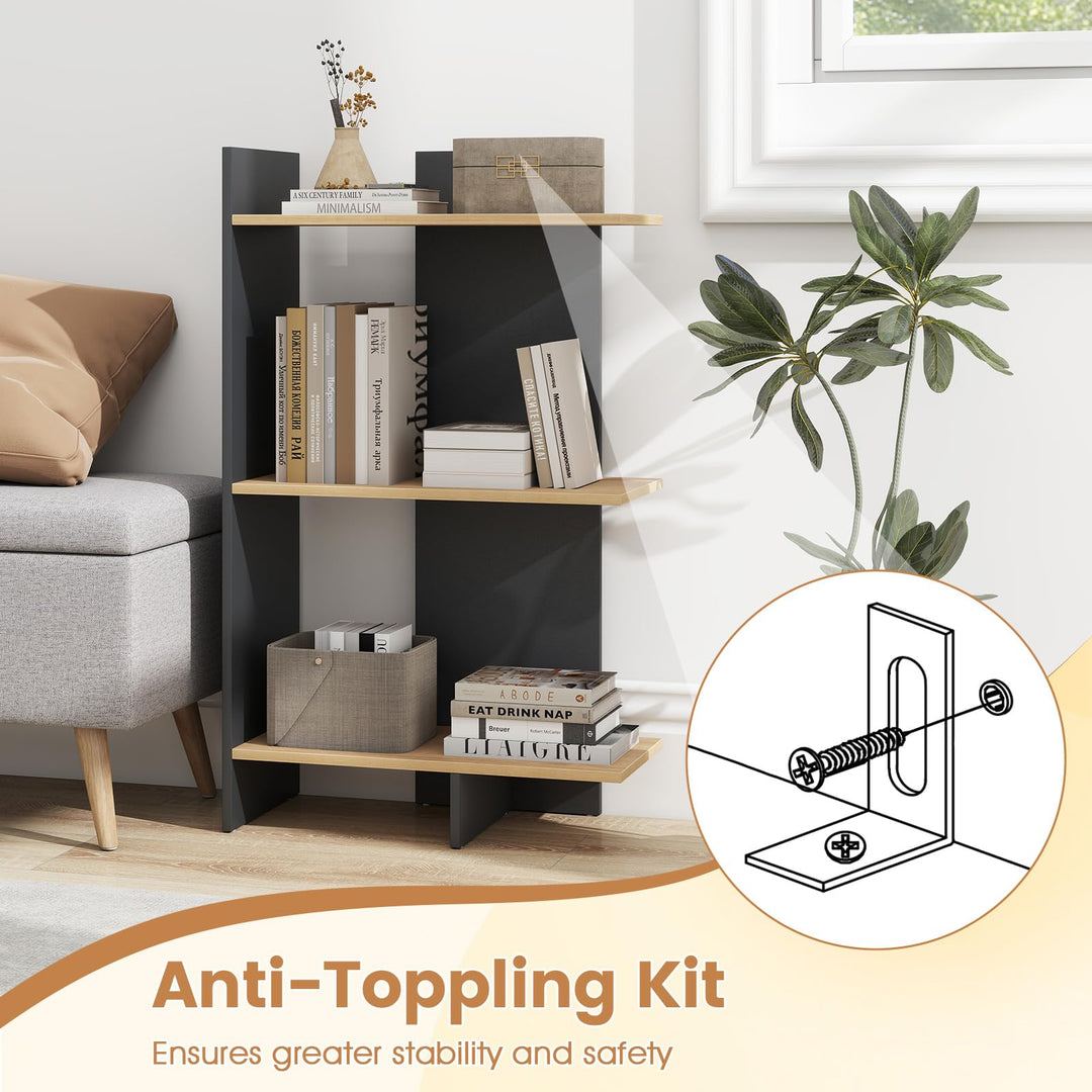 Giantex 3-Tier Wooden Free Standing Open Storage Bookshelf with Anti-Tipping Kit